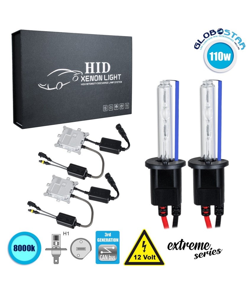 GloboStar® 84155 H1 XCB Line KIT Βασικού Φωτισμού Αυτοκινήτου & Μοτοσυκλέτας 3rd Generation Can-Bus Extreme Series XENON 110W 10350lm DC 9-16V Αδιάβροχο IP65 Ψυχρό Λευκό 8000K